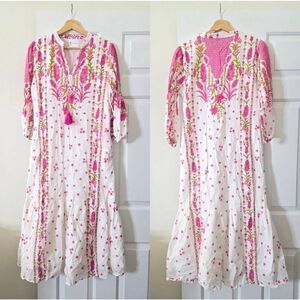 Islapayal pink floral tassel midi dress M